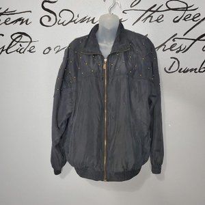 Vintage Fuda International Black Silk with Golden Studs Bomber Jacket